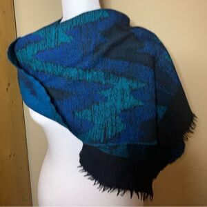 Auth Vtg Blue Green Black Abstract Yves Saint Laurent 70s Shawl Scarf. Pristine